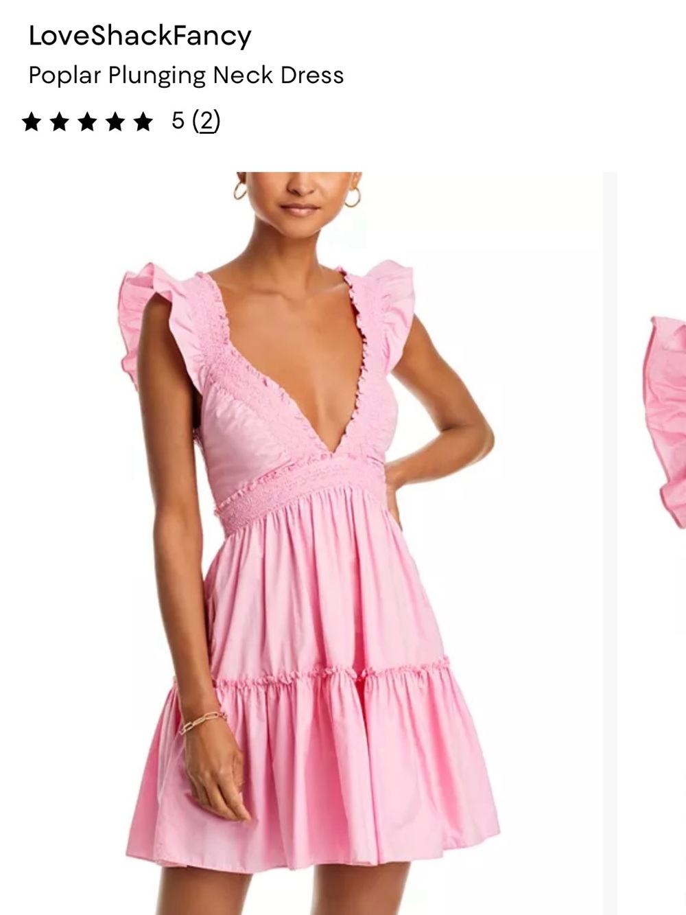 LoveShackFancy Pink Plunging V-Neck Ruffle Mini Dress